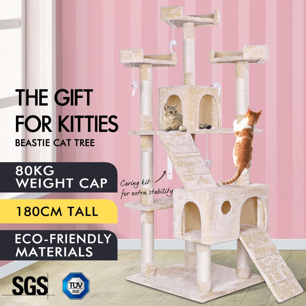 Beastie Cat Tree Scratching Post Scratcher Tower Condo House Furniture Wood 180