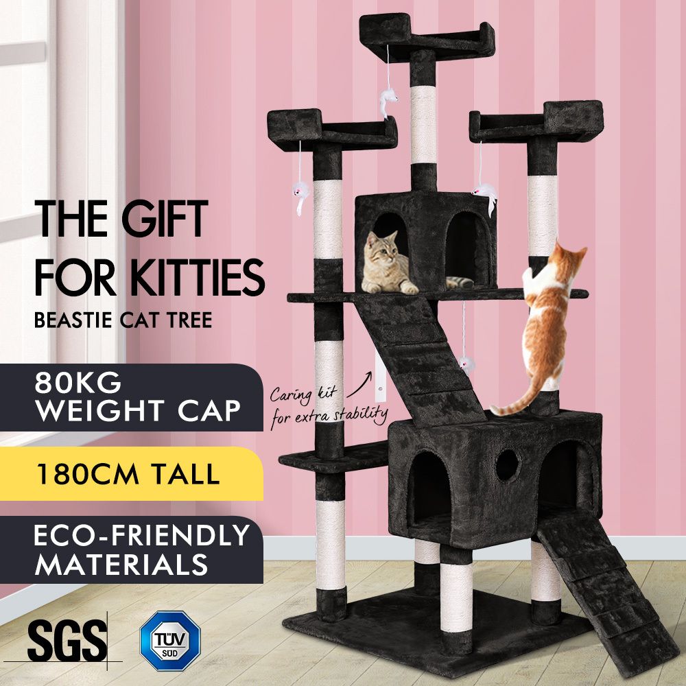 BEASTIE Cat Tree Scratcher Tower Scratching Post Condo House Furniture Wood 180CM