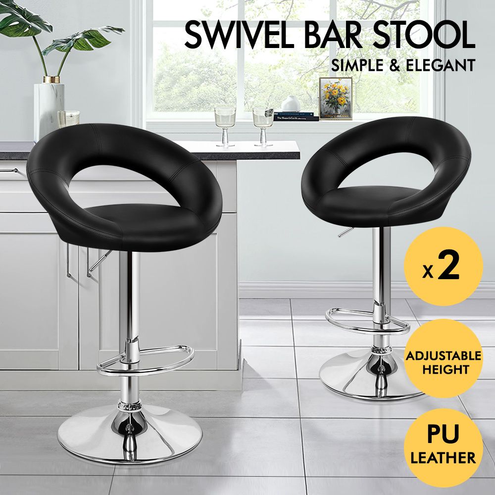 ALFORDSON 2x Bar Stools Ovadia Kitchen Swivel Chair Leather Gas Lift BLACK