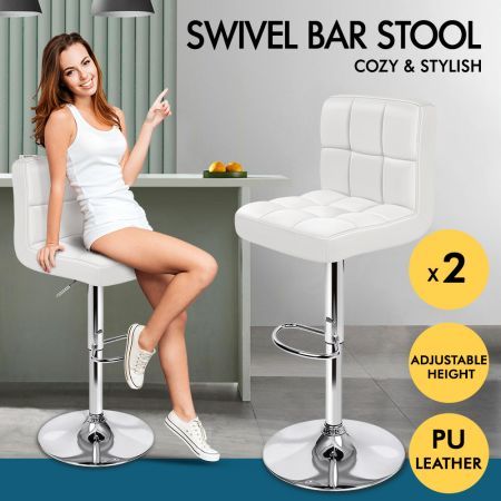 ALFORDSON 2x Bar Stools Ralph Kitchen Swivel Chair Leather Gas Lift WHITE