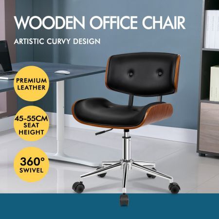 ALFORDSON Wooden Office Chair Computer Chairs Home Seat PU Leather Black [Pre-order, Send by 8 Feb]