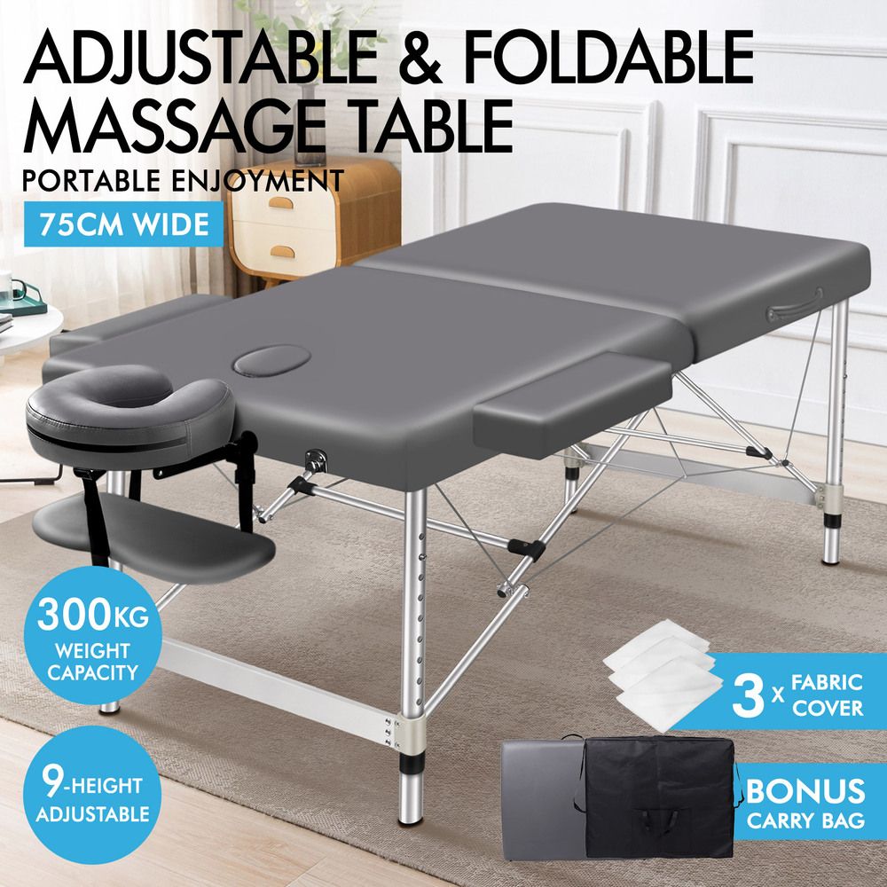 ALFORDSON Massage Table 2 Fold 75cm Foldable Portable Bed Desk Aluminium Lift Up