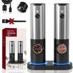 Electric Salt and Pepper Grinder Set W/USB Rechargeable Base Automatic Powered Spice Mill Shakers Refillable LED Light