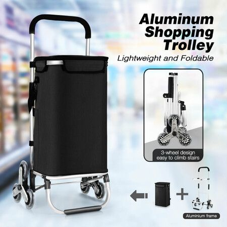 Shopping Cart Trolley Wheeled Storage Trolly Bag Grocery Foldable Market Utility Granny Stair Climbing Wheels Aluminium 45L