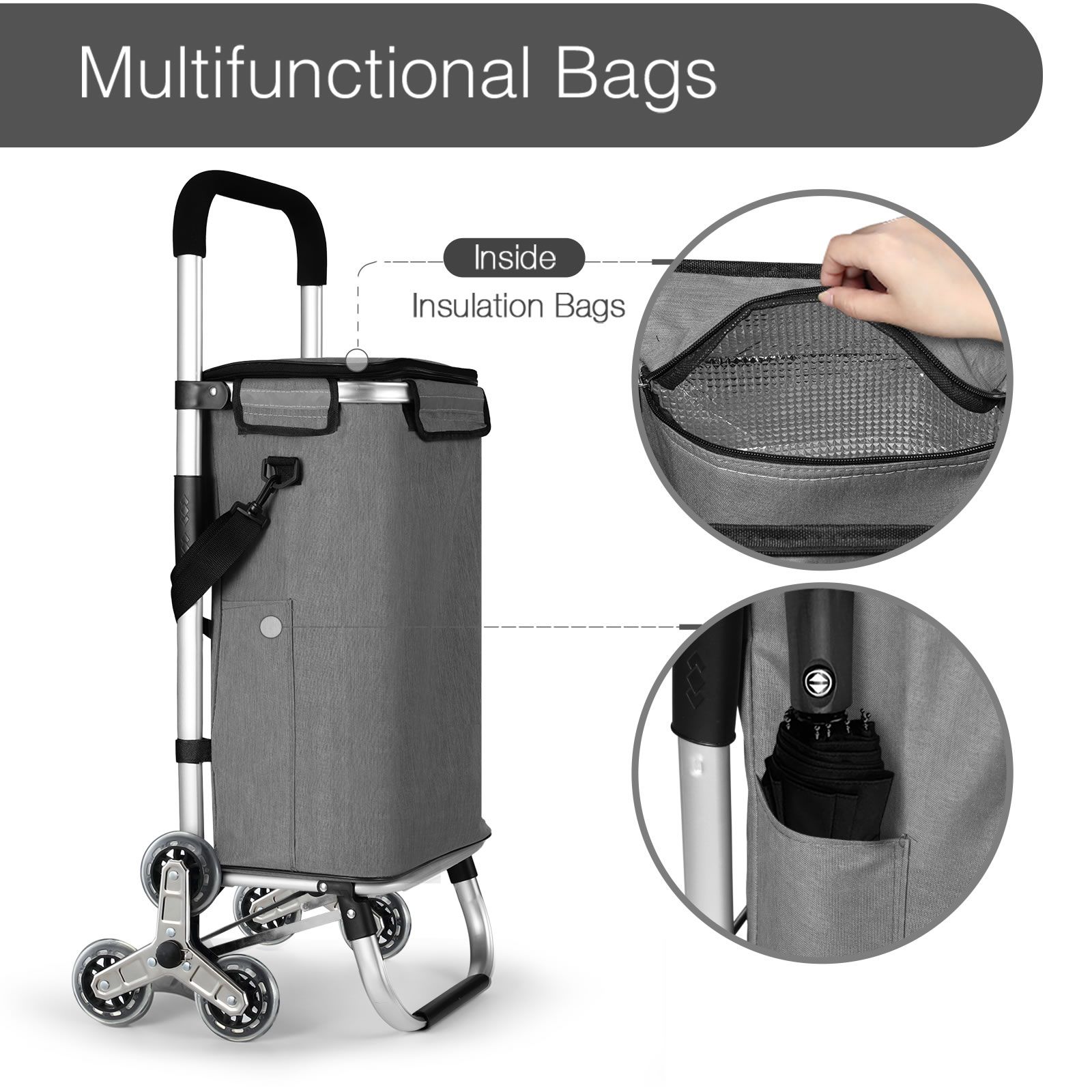 Shopping Trolley Cart Wheeled Bag Storage Trolly Foldable Grocery Market Utility Granny Stair Climbing Wheels Aluminium 45kg