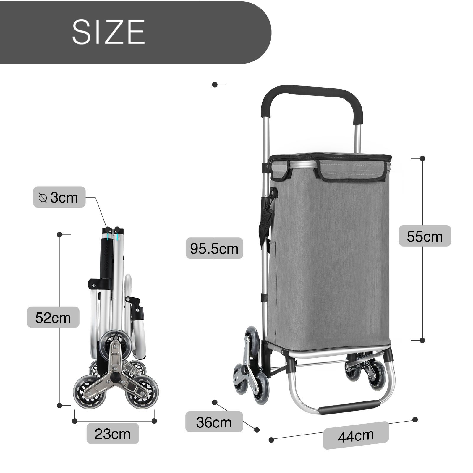 Shopping Trolley Cart Wheeled Bag Storage Trolly Foldable Grocery Market Utility Granny Stair Climbing Wheels Aluminium 45kg