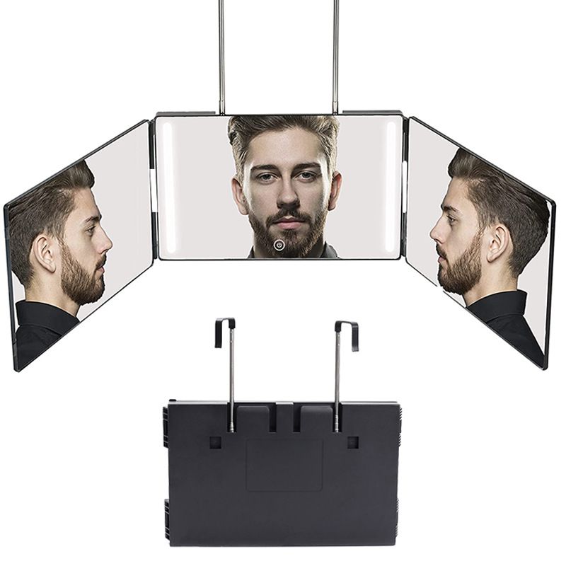 3 Way Trifold Haircut Mirror, 360 Degree Mirror for Hair Cutting, Shaving (Black)