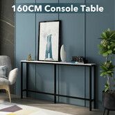 Narrow Console Table Hall Entryway Bar Side Sofa Couch Wood Accent Long Slim Storage Shelf Marble Effect 160x20x79cm