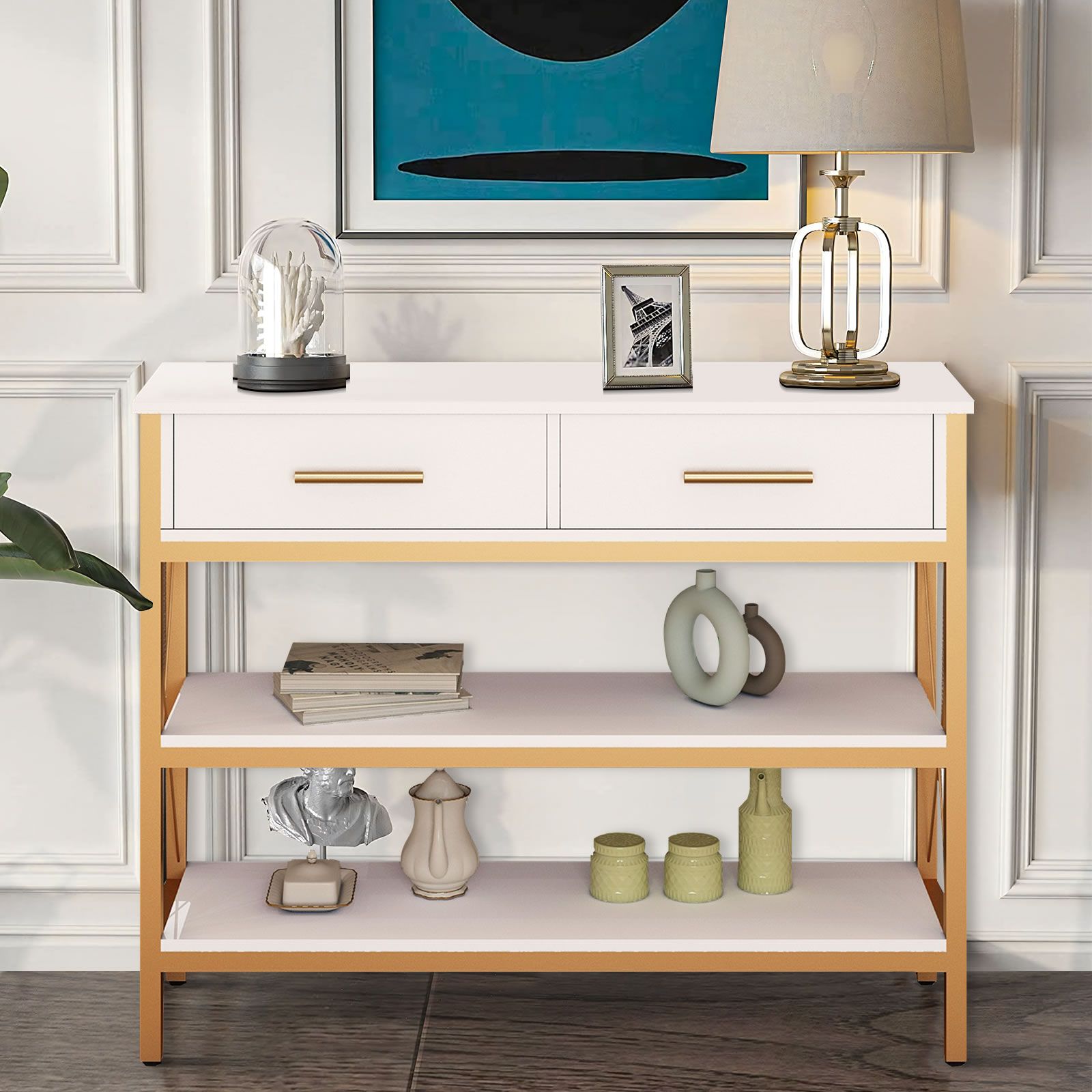 Modern Console Table TV Cabinet Hall Entryway Bar Side Sofa Narrow Long Storage Shelves Drawers Wooden Accent 100x30x80cm