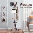 Wooden Coat Rack Stand 12 Hooks Freestanding Hall Tree Hanger Organiser for Clothes Hat Jacket Umbrella Walnut Brown