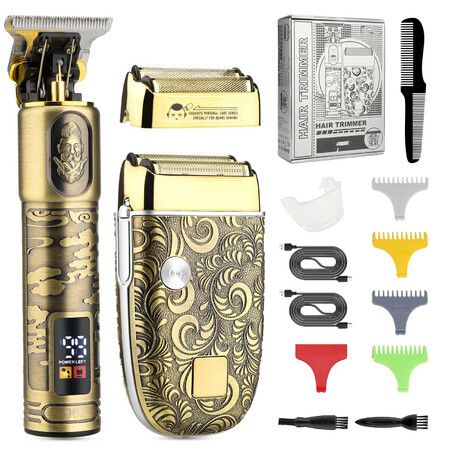 T Blade Hair Trimmers for Family Foil Shaver Trimmer Set Man Professional Cordless Barbers Clippers Set-Bronze