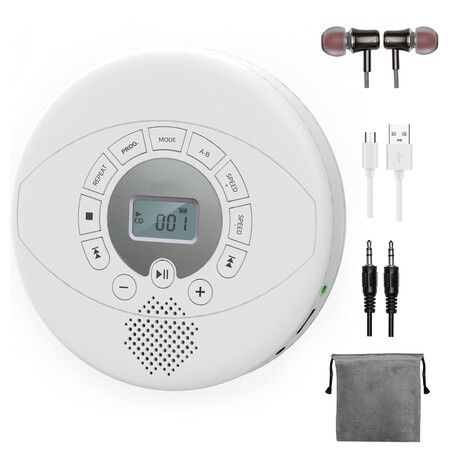 CD Player Portable,Discman Rechargeable,Walkman CD Player with Speaker,Portable cd Player with Headphones,CD-R,MP3 USB playable,Anti Skip CD Playing for car,Suitable for Personal or Multi-Users (White)