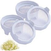 Sprouting lids,Plastic Sprout Lid with Stainless Steel Screen,Germination Kit Sprouter Sprout Maker with Stand Water Tray Grow Bean Sprouts,Broccoli Seeds,Alfalfa,Salad (White,4Pack)