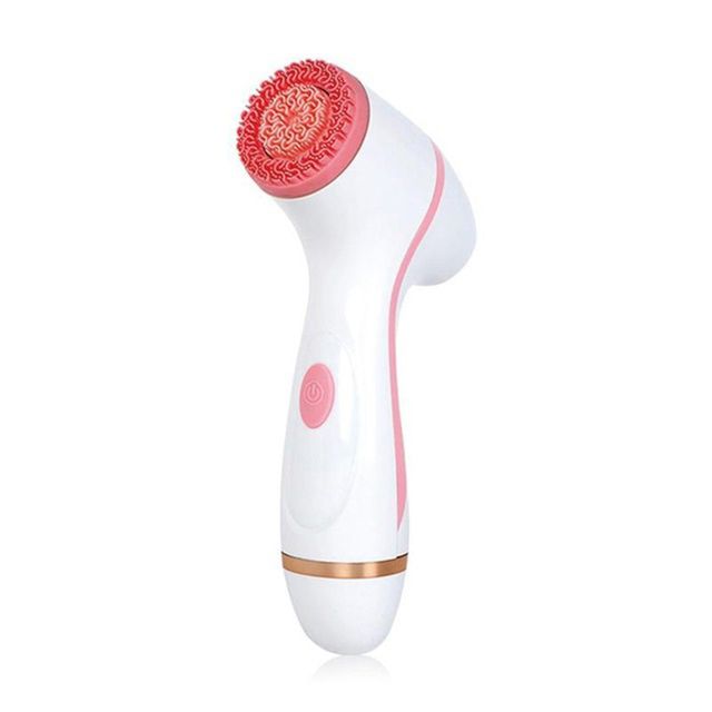 Electric Cleansing Face Brush Ultrasonic Skin Care Tool Silicone Facial Brush Skin Face Cleansing Face Massager Instrument(Pink)