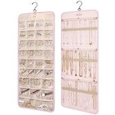 Hanging Jewelry Organizer Storage Roll with Hanger Metal Hooks Double-Sided Jewelry Holder for Earrings,Necklaces,Rings on Closet,Wall,Door,1 piece,Large,Pink