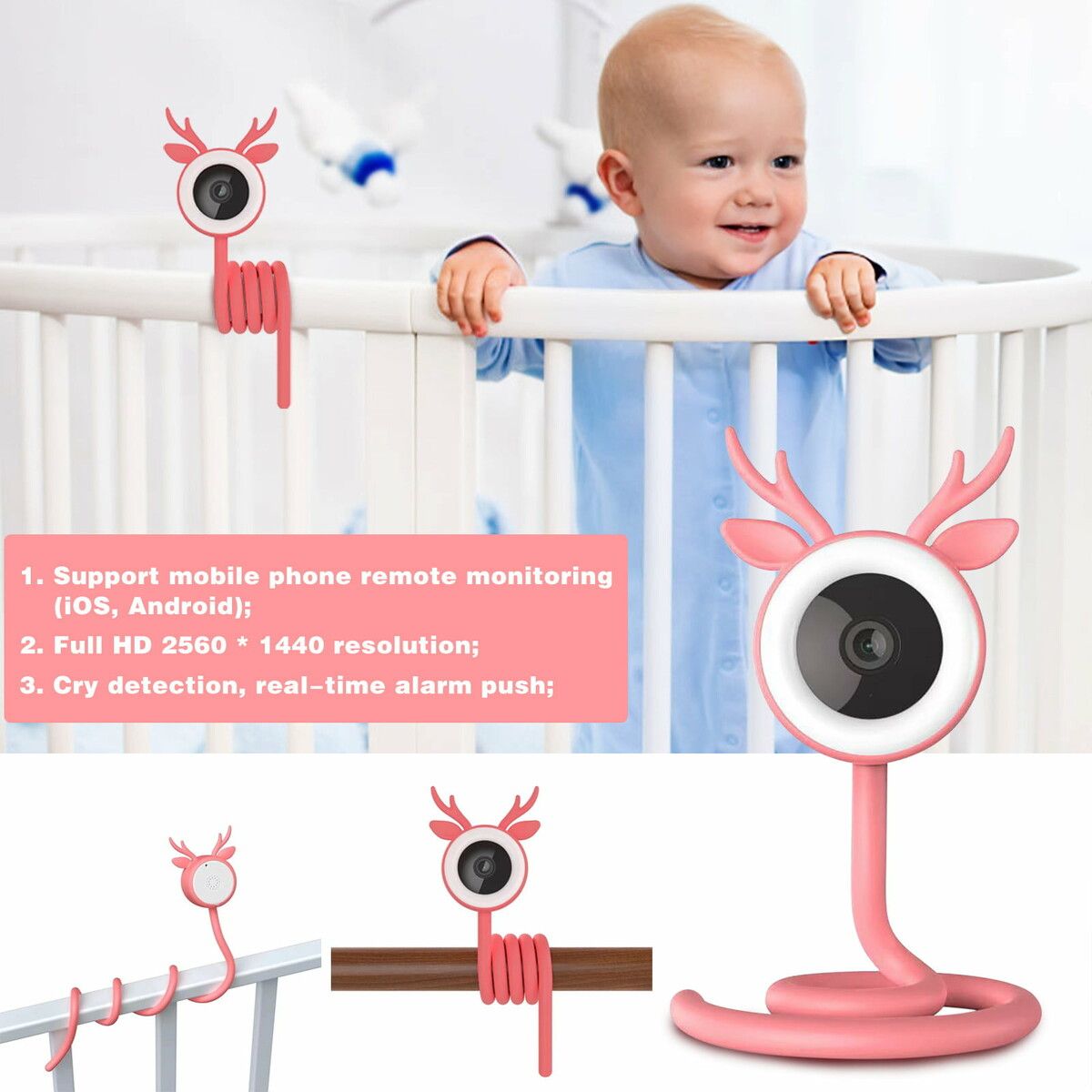 Mini Baby Monitor Camera Smart HD Camera 4MP IP Camera Indoor WiFi Surveillance Automatic Tracking CCTV Security