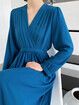 2023 New French-style Long Sleeve Pleated Dress Gentle V-neck Gathered Waist Pleated Dress