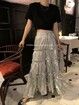 Silver Pleated Midi Skirt  High Waist A-line Slimming Long Skirt