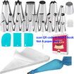 44-Piece Icing Nozzles Set,Stainless Steel Piping Icing Nozzles, Reusable Silicone Piping Bag, Suitable for Cupcakes,Cookies,Pastries,Beginners