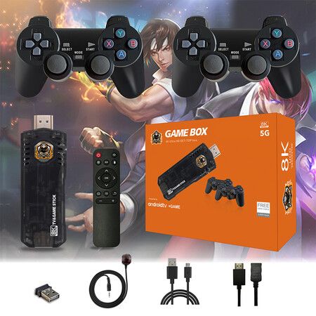 Newest Android TV Box Game Console Double System Wireless Controller Game Stick 4K 10000 Games Retro Games for PS1/GBA Boy Gift