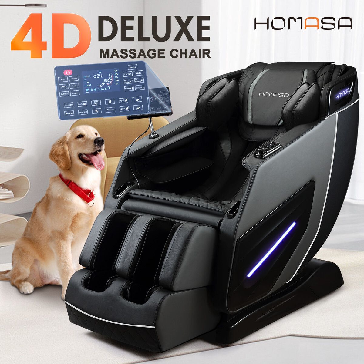 HOMASA 4D Massage Chair Zero Gravity Full Body Shiatsu Electric Recliner Heated Foot Massager Airbag Bluetooth Speaker Grey