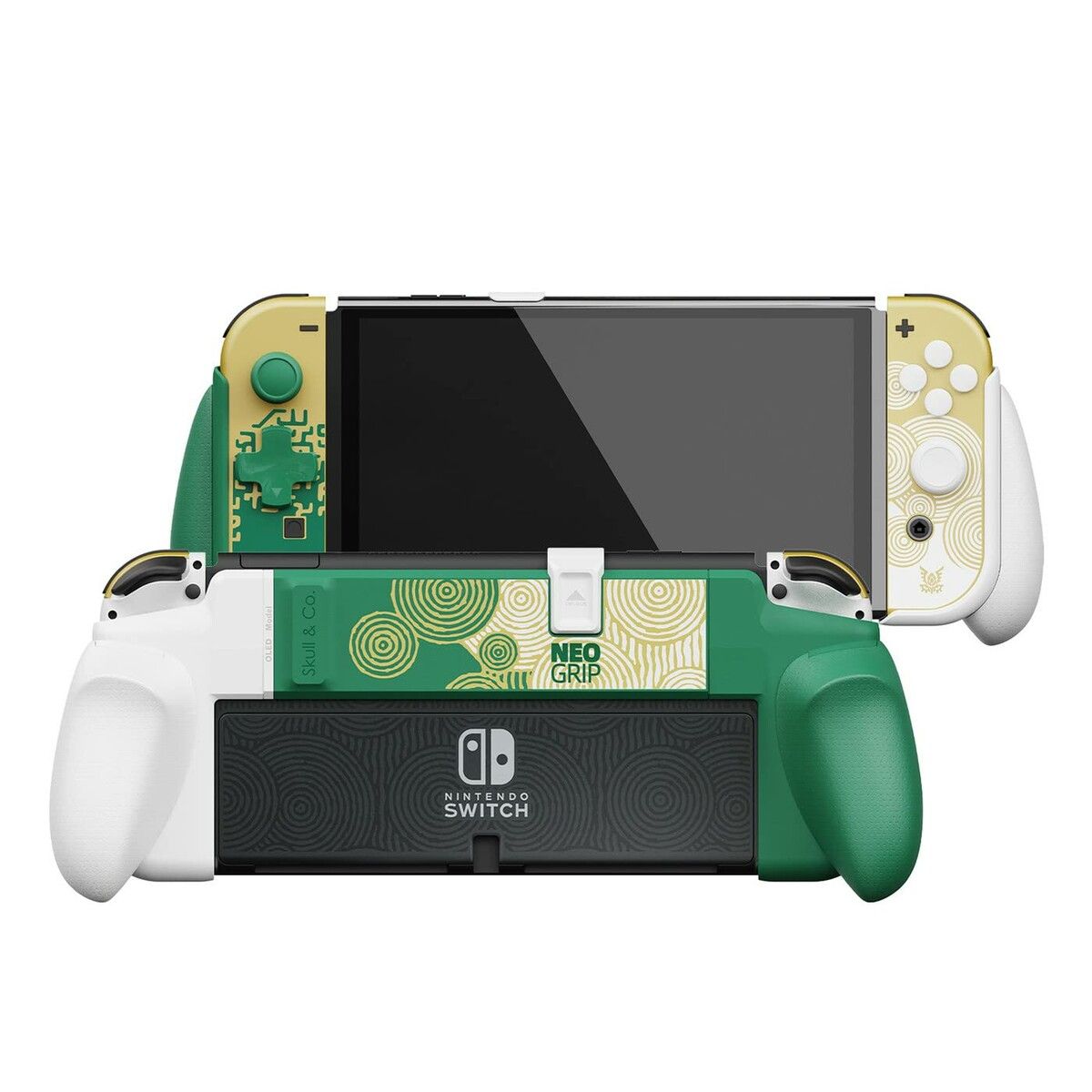 NeoGrip: an Ergonomic Grip Hard Shell with Replaceable Grips for Switch OLED and Regular Model - TOTK Limited Edition [White/Green]