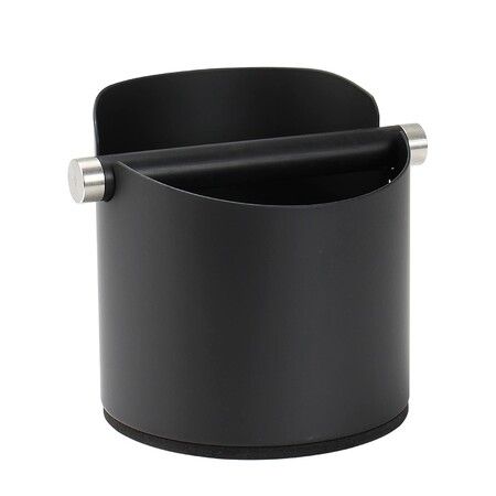 5.55 inch Espresso Knock Box Stainless Steel Coffee Grounds Knock Box With Removable Knock Bar Non-Slip Rubber Base-Black