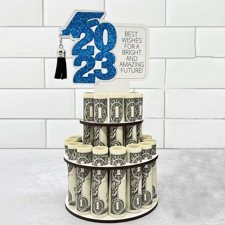 2023 Graduation Gift Money Holder, Double-Layer Graduation Money Cake (Blue)