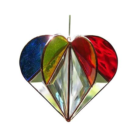Stained Multi-Sided Heart Sun Catcher Pendant, 3D Handcrafted Pendant Ornaments for Living Room Bedroom Wedding Pendant