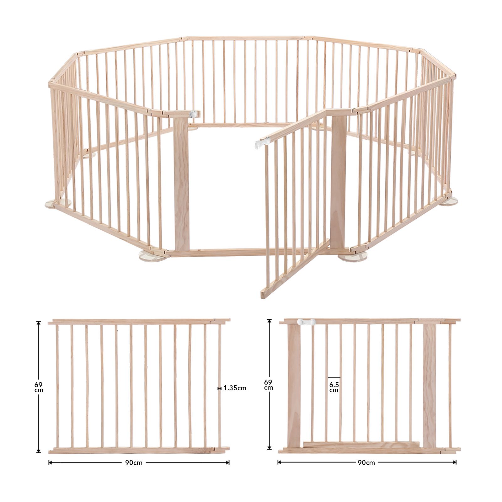 8 Panels Baby Playpen Gate Pen Playground Activity Centre Dog Pet Cat Safety Fence Enclosure Barrier Pine Wood Play Room Portable