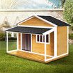 Dog House Kennel Raised Wooden Puppy Pet Shelter Home Outdoor Inside with Porch Window Door Asphalt Roof XL