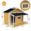 Dog House Kennel Raised Wooden Puppy Pet Shelter Home Outdoor Inside with Porch Window Door Asphalt Roof XL