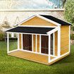 Dog House Kennel Wooden Raised Pet Puppy Home Shelter Indoor Outdoor with Porch Doors Asphalt Roof XXL