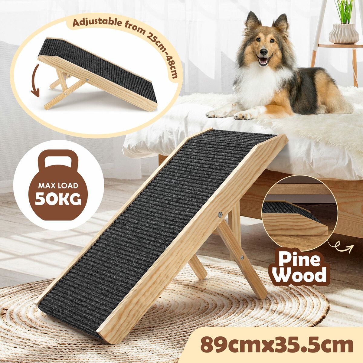 Pet Dog Ramp Stairs Steps Puppy Cat Ladder Folding Adjustable for Bed Car Couch Sofa Portable 4 Levels Height Pine Wood