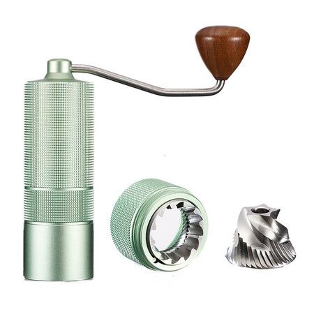 Portable Hand Crank Coffee Grinder Adjustable Coarseness With Stainless Steel Conical Burr Mill 5 Axis CNC Burrs-Green