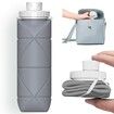 Collapsible Water Bottles Cups Leakproof Valve Reusable BPA Free Silicone Foldable Travel Water Bottle Cup for Gym Camping Hiking Travel Sports Lightweight Durable (20oz,Grey)