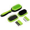 5 in 1 Pet Grooming Comb for Dogs & Cats, Includes Massage Brush, Pin Brush, Bristle Brush, Hair Removal Comb & Open Knot Comb - Green