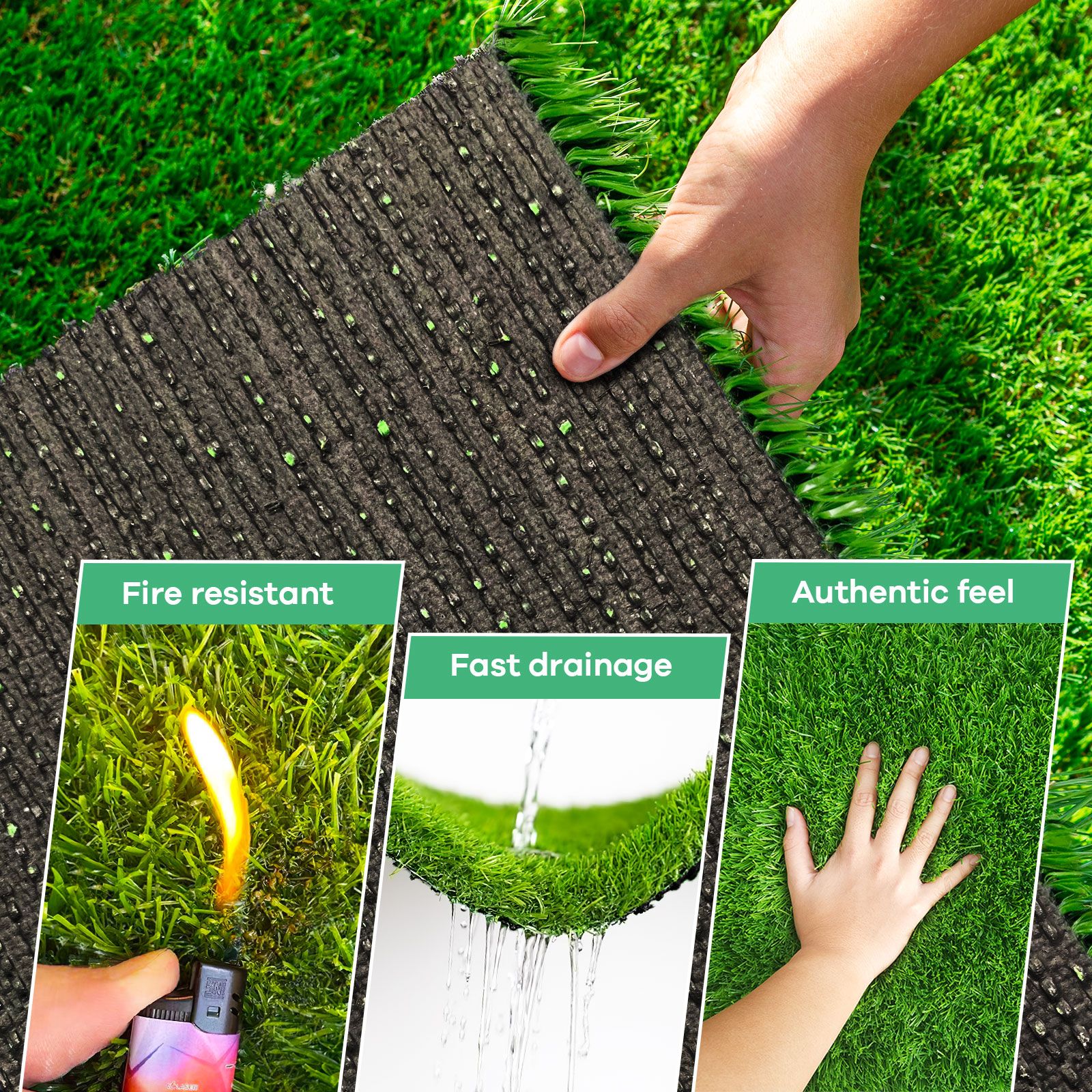 2x5m Artificial Grass Roll Fireproof Fake Synthetic Turf Faux Lawn 10sqm Plastic Plant Mat