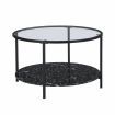 IHOMDEC 2-Tier Coffee Tables Metal Frame with Tempered Glass Top and Marble Style bottom Black/Transparent