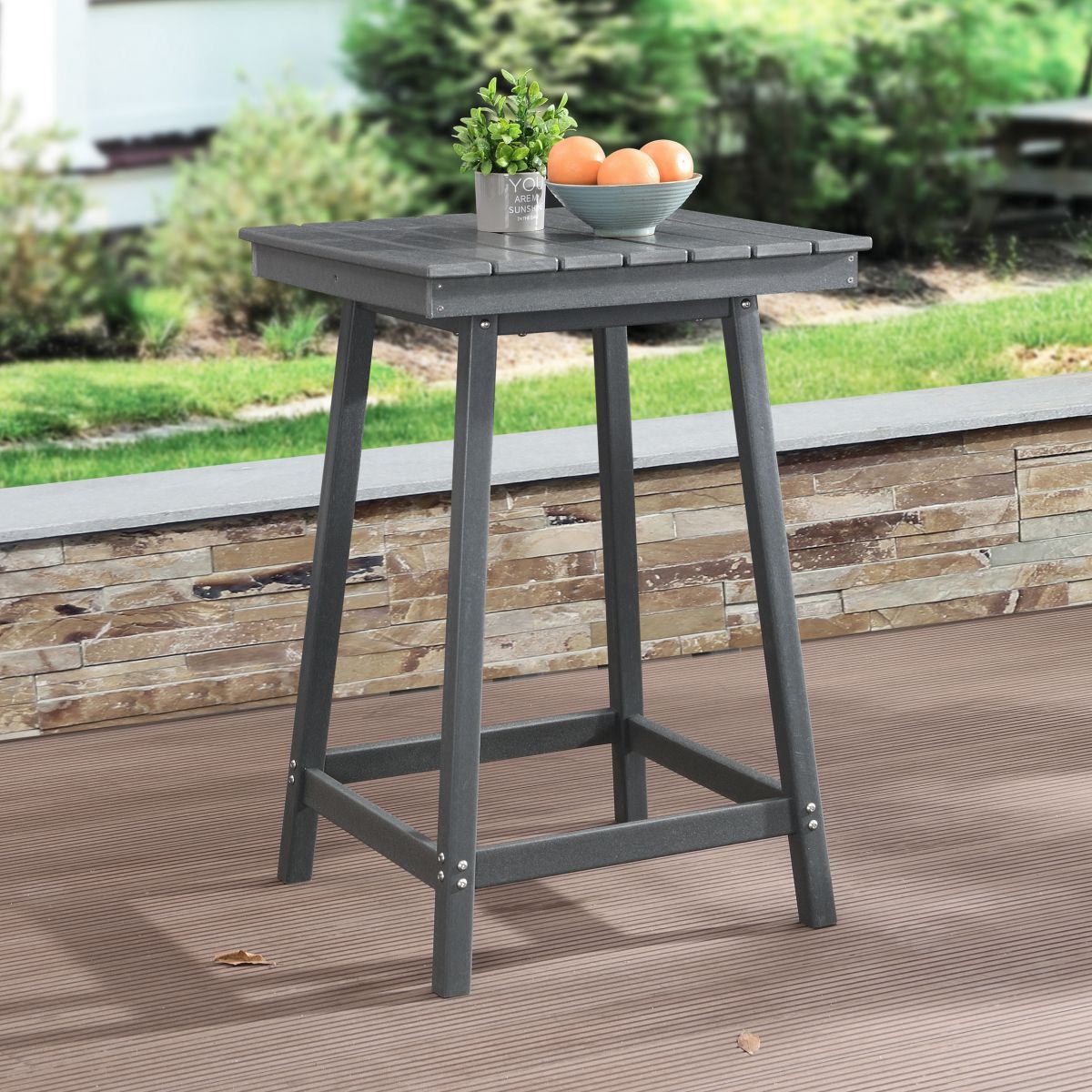 EHOMMATE HDPE Square Top Outdoor Bar Table Grey