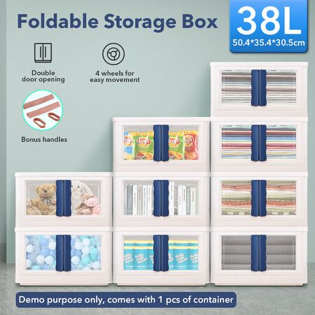 38L Storage Box Container Tool Toy Plastic Organiser Large Stackable Collapsible Wardrobe Clothes Pantry Bin