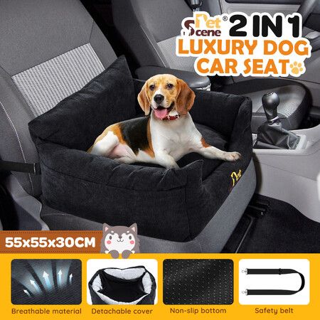 Dog Car Seat Cat Bed Booster Sofa Pet Calming Couch Cushion Puppy Washable Protector Camping Travel Basket Carrier Safety Belt Medium 55x55x30cm