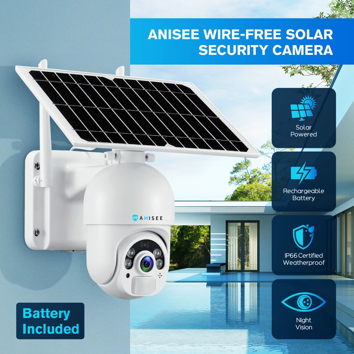 PTZ Security Camera Home CCTV House Solar Wireless WiFi Surveillance System Outdoor Batteries