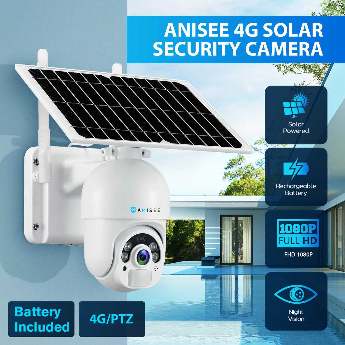 thumbnail image 2 of V380Pro 4G LTE Solar Security Camera – Wireless, Battery Powered, Outdoor SmartCam 2 of 4