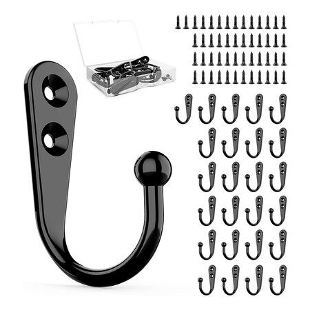 25 Pieces Black Hooks for Hanging Hat, Towel, Key, Robe, Coats, Scarf, Bag, Cap, Coffee Cup, Mugs