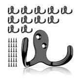 12 Pieces Double Coat Hooks, Heavy Duty Coat Hooks with 24 Screws, Cup Hooks, Wall Hooks, Backpack Hooks, Robe Hooks, Hat Hook