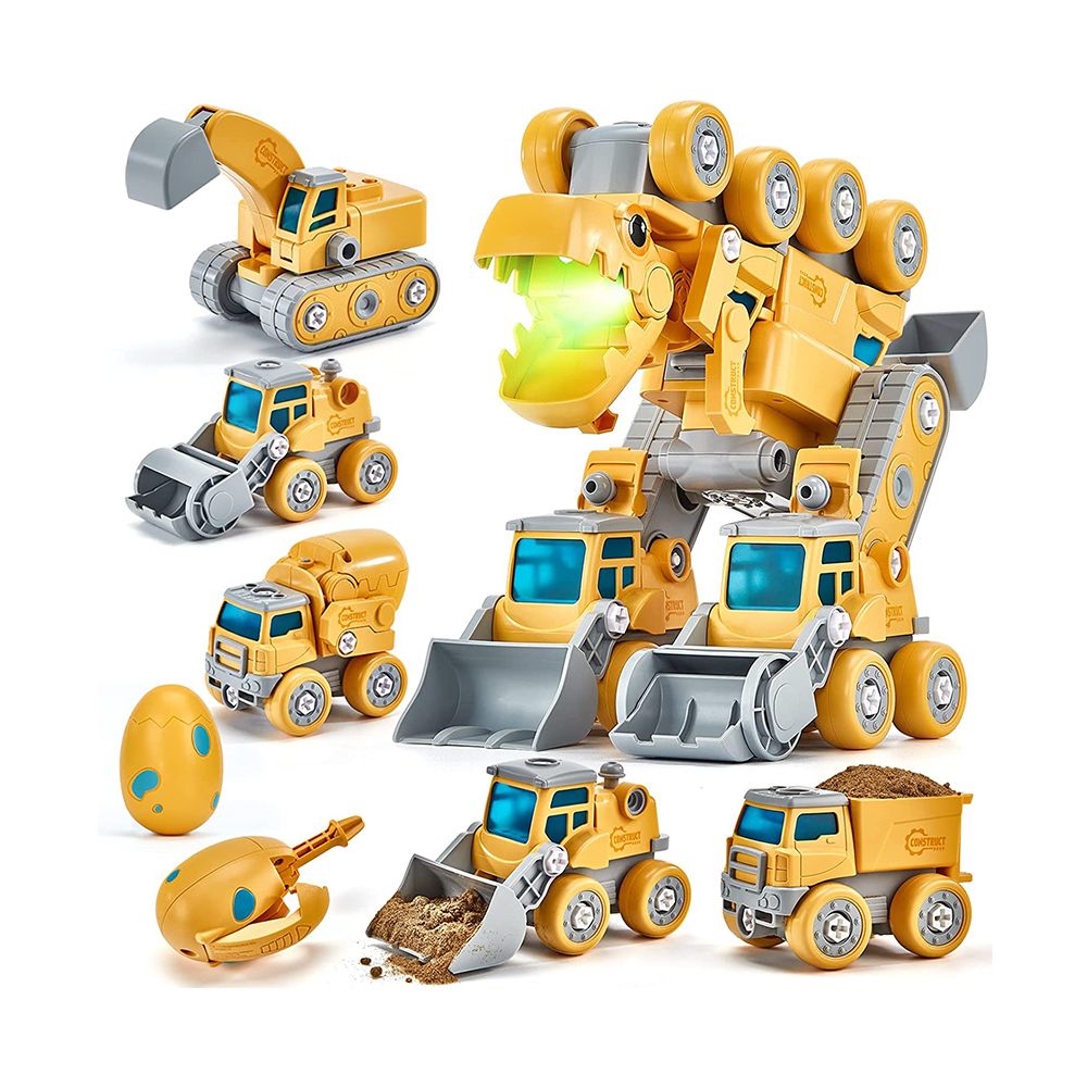 Dinosaur Toys for Boys, 5-in-1 Construction Vehicles Transform into Dinosaur Robot, STEM Construction Toy for 5+Year Olds Educational Gift