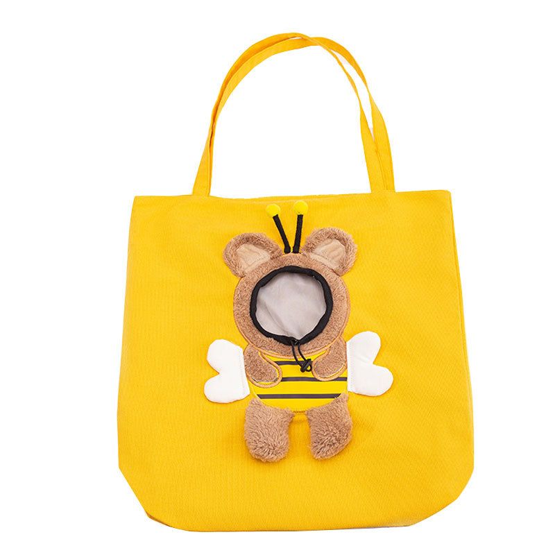 Pet Tote Bag Breathable Exposed Pet Canvas Bag Small bee-shaped cat bag shoulder bag small dog handbag pet dog bag L size