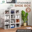 12Pcs Shoe Box Storage Case Clear Boxes Sneaker Display Plastic Extra Large Stackable Container Unit Transparent Organizer
