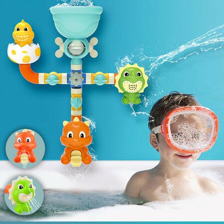 Bath Toys For Kids,Bathroom Dinosaur Pipe Water Wheel Turning Fun Baby Playing In Water DIY Bath Toys